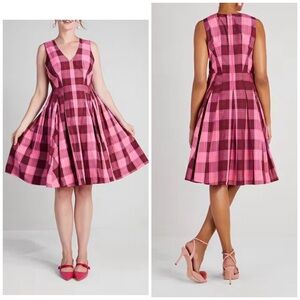 Kate Spade Greenhouse Plaid Taffeta Midi Dress
